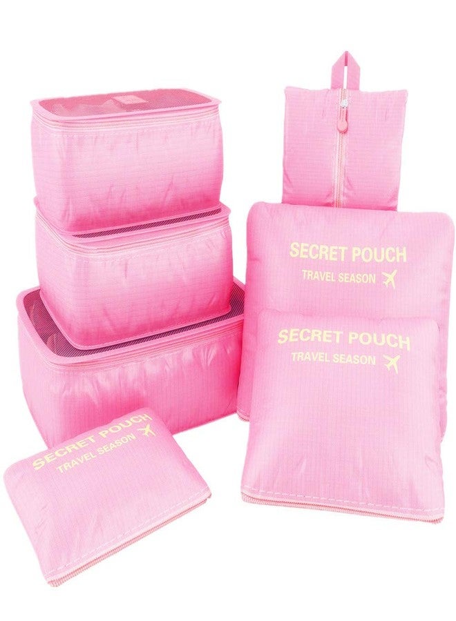 Waymore Travel Packing Cube Luggage Organizers Bag Clothes Storage Secret Pouches with Shoe Pouch (Pink) (Set of 7pcs) - Image 1